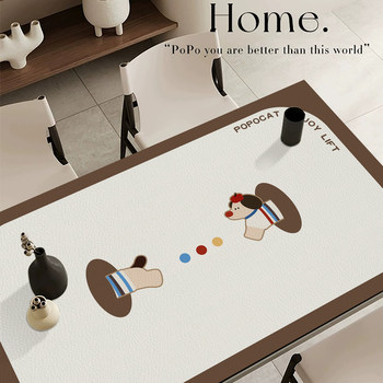 Polka Dot Puppy Dining Table Mat, Oil-Proof and Waterproof, No-Wash Tablecloth, Household Anti-Scalding Coffee Table Mat, Leather Desktop Protection Mat