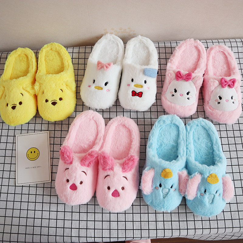 Autumn Winter Cartoon Small Flying Elephant Little Bear Venipij Pig Plush Home Indoor Floor Towed Non-slip Warm Cotton Slippers