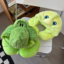 Cute dessinée Type U oreiller coussin de nuque Tortue de dinosaure avec capuchon U oreiller Voyage portable avec oreiller coussin en coussins