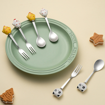 Cute 304 Stainless Steel Fruit Fork Cartoon Household Children Safety Cake Dessert Sign Fork Coffee Small Fork Spoon