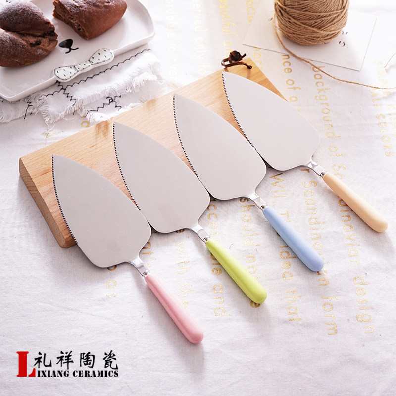 Ceramic Stainless Steel Cut Cake Turner Bread Shovel Western Meal Pizza With Teeth Shovel Knife Home Baking Tool Triangle Shovel