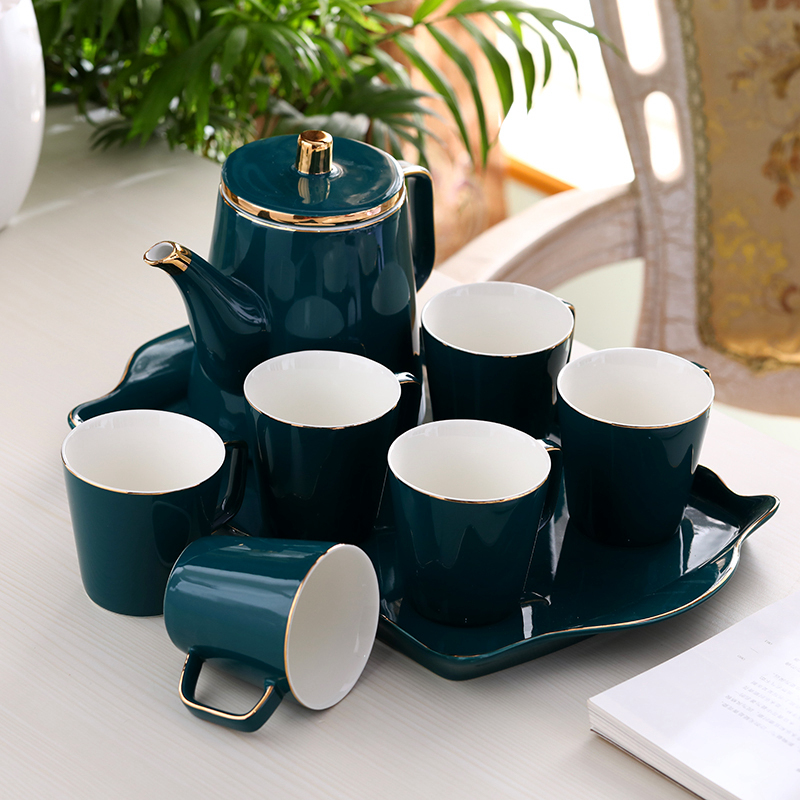 European tea cool household water cup cold water kettle ceramic cups of water with a suit of heat - resistant glass tray was sitting room