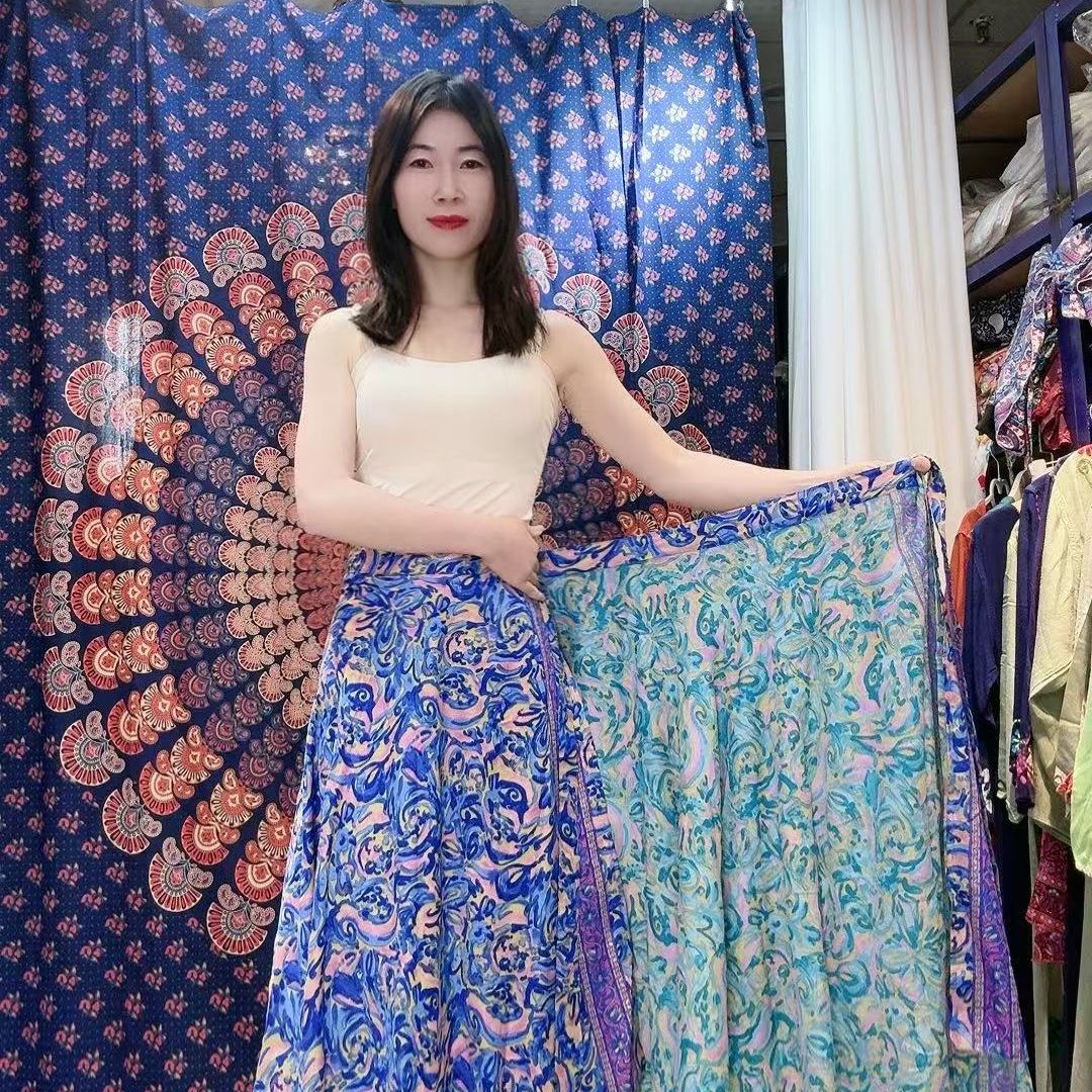 新作 No.3 ドット柄ゴールドスタンプタイワンピース ゴールドスタンプ植物シルクラップスカート