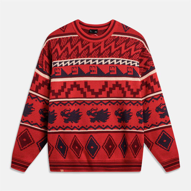 Li Ning ປີ 2024 ວັນປີໃໝ່ Jin Dou Jin ຂອງຜູ້ຊາຍ ແລະແມ່ຍິງຖັກແສ່ວຄໍ Round Sweater Knitted Sweater AMBU025-2-3