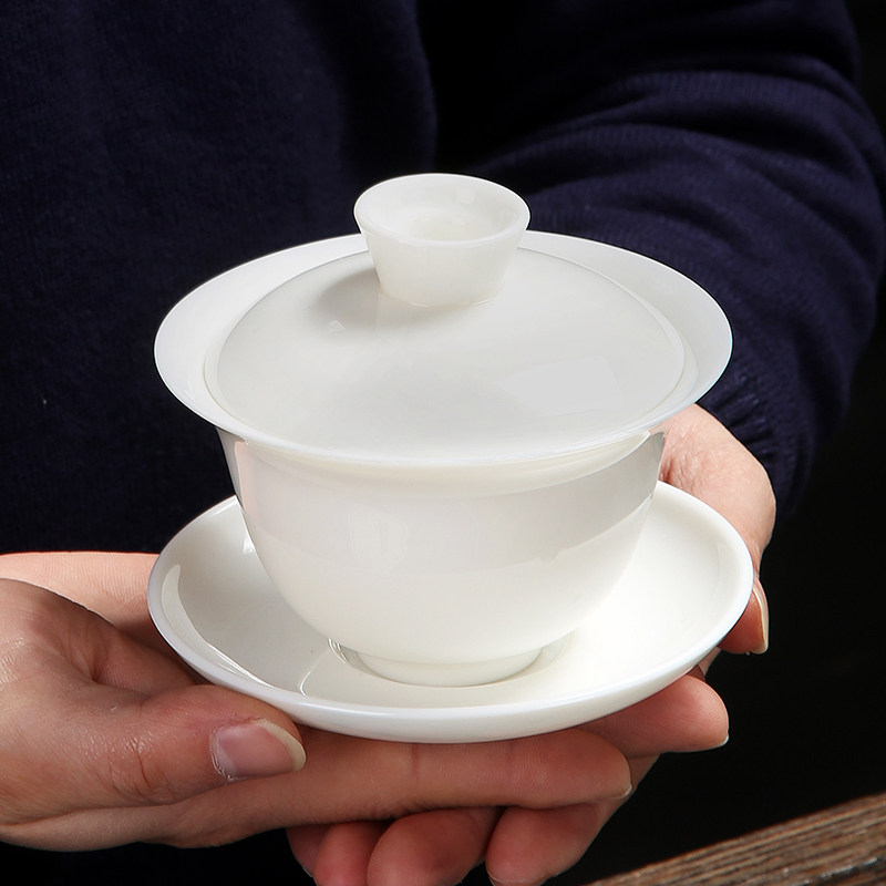 Tea Drinking Peak Ceramic Gong Fu Tea With Goat Fat Jade Porcelain Cover Bowl Defied White Porcelain Three Talents Bowl Chaoshan Kongfu Tea Bowl Porcelain Tea Preparation