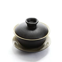 峰 Bộ gốm Kung Fu Bộ trà Zen Style Black Cover Bát gốm đen gốm sứ bát ba bát Kung Fu Tea Cover bát trà bình pha trà giữ nhiệt có lưới lọc