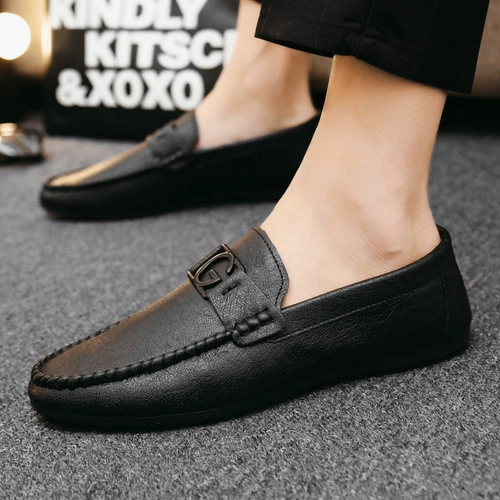 Дышащие и повседневные 𫔮Мужские одноразовые нескользящие туфли из мягкой кожи в британском стиле 𫔭Мокасины для мальчиков на толстой кожаной подошве