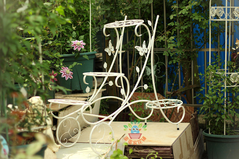 Four-floor landing style flower shelf field retro to make old iron art flower pots shelf garden art house