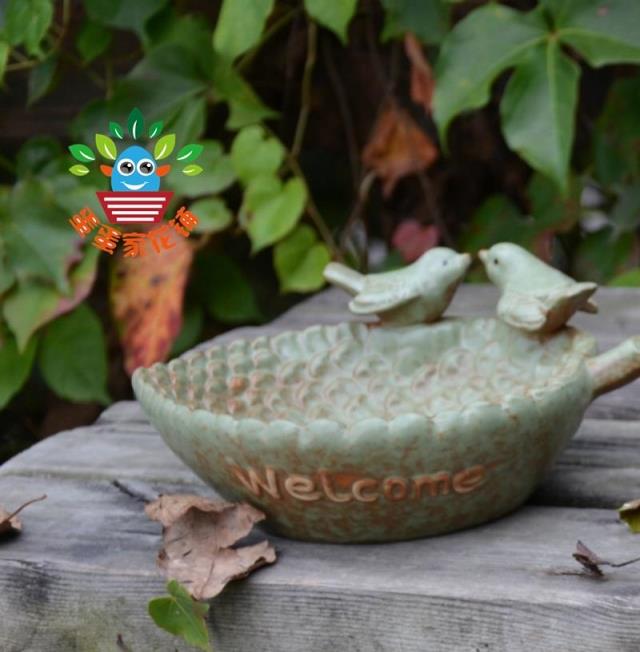 Creative kiln retro leaves bird bird feeder Fruit plate storage plate fleshy flower pot Gardening jewelry ornaments