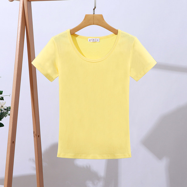 Short-sleeved Korean version regular solid color pure cotton women's tight short style
