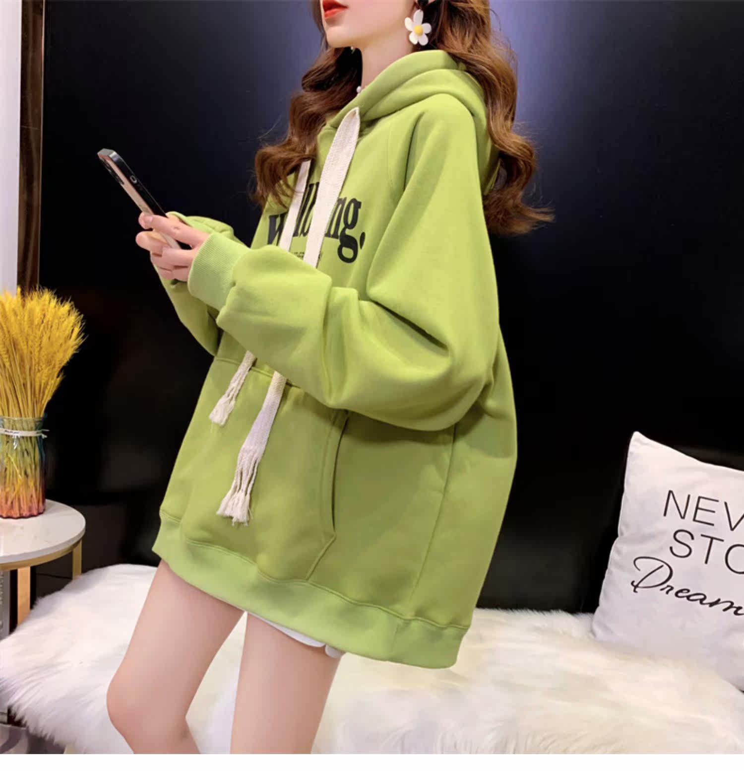 Лён 潮牌新款春秋冬宽松爆款字母连帽时尚外套克莱因蓝加绒加厚卫衣服