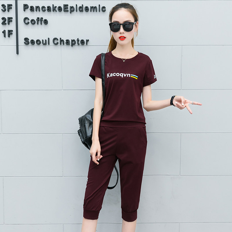 运动服套装女夏天胖mm大码女装夏季短袖七分裤宽松休闲服两件套潮