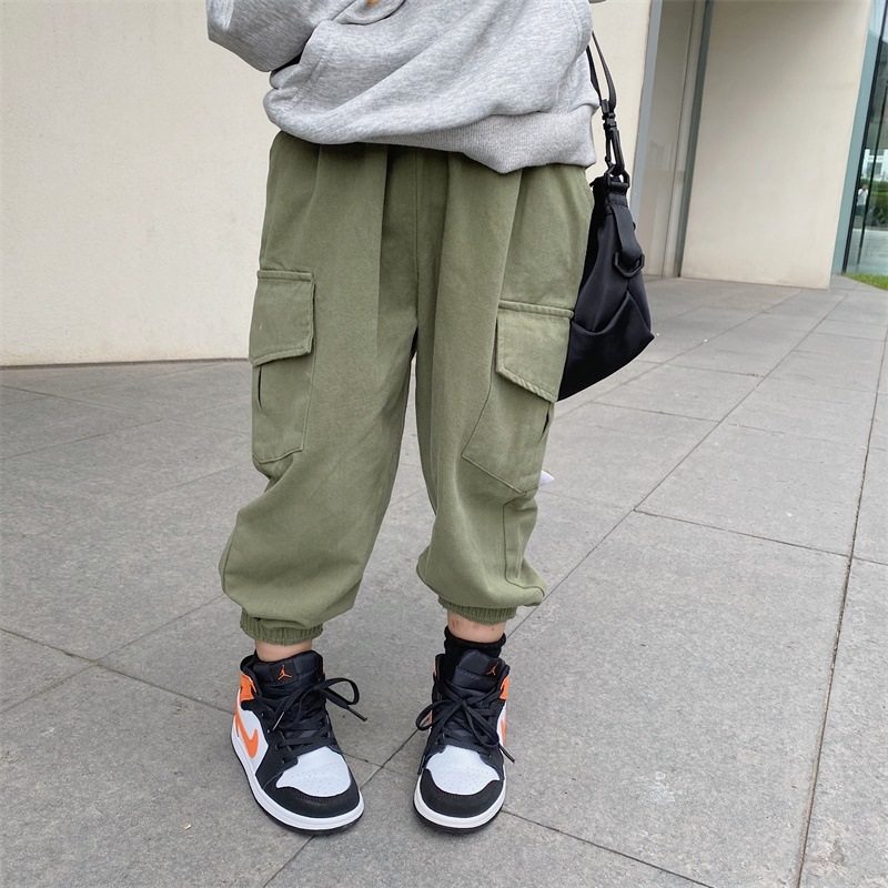 Children's net red pants, foreign style, beamed overalls, girl's autumn loose trousers, boy's Korean version of hip-hop pants, handsome