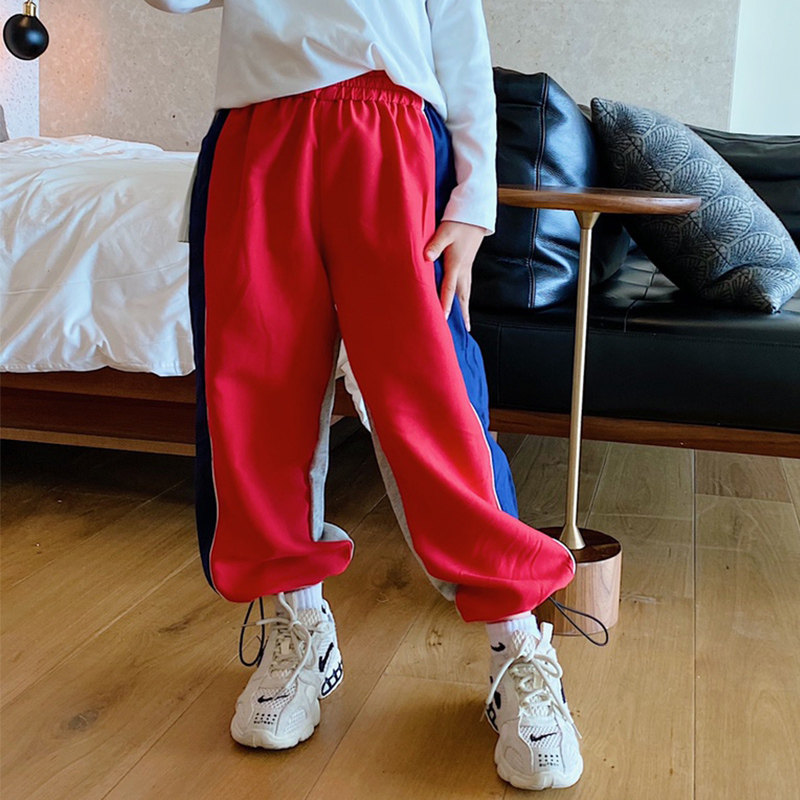 Children's loose feet sports pants spring and autumn girls net red hit color stitching hip-hop bloomers boys hip-hop pants cool