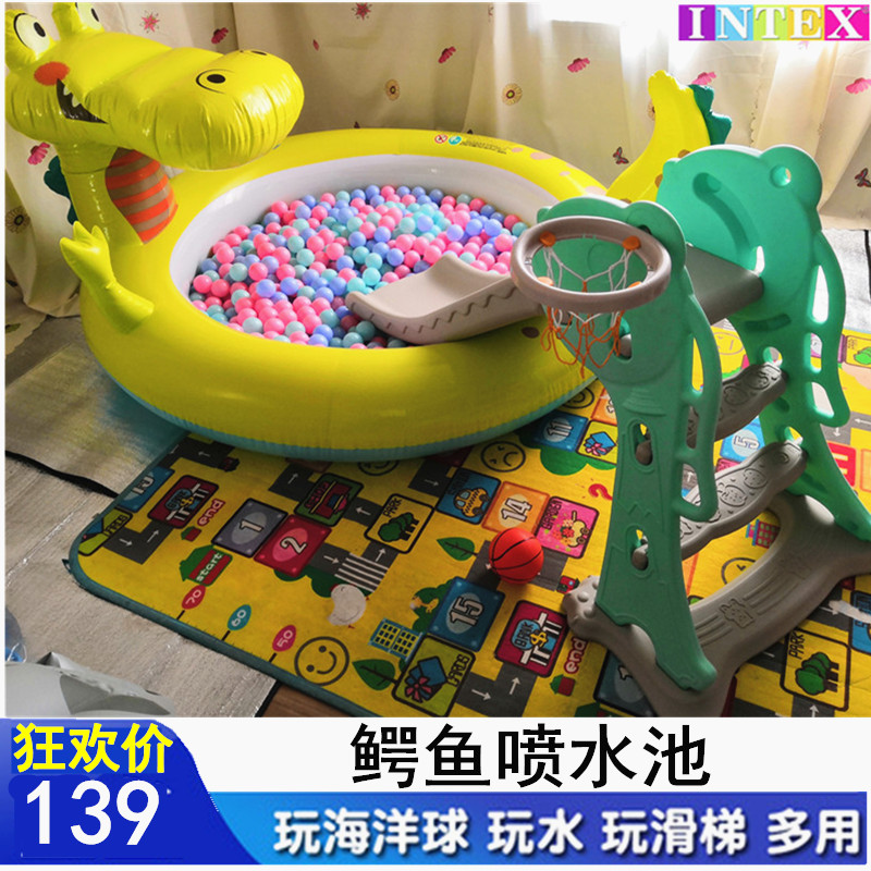 Children's Ocean Ball Pool Water Sunshade Paddling Pool Infant Bath Indoor Slide Inflatable Ball Pool Crocodile