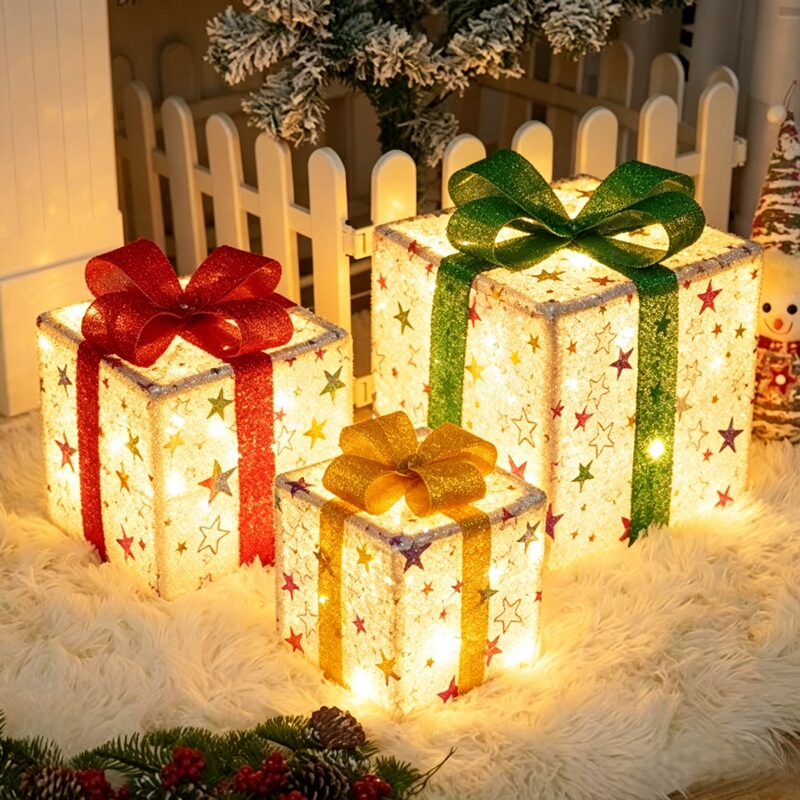 Christmas Glowing Gift Box Set of Three, Floor-Standing Display Decorations, Window Display Arrangement, Decorative Gift Box Lights Christmas Glowing Gift Box Set of Three, Floor-Standing Display Decorations, Window Display Arrangement, Decorative Gift Box Lights
