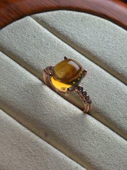 Brazilian citrine ring, 925 silver inlaid, live mouth, size 11.3-9.9-6mm