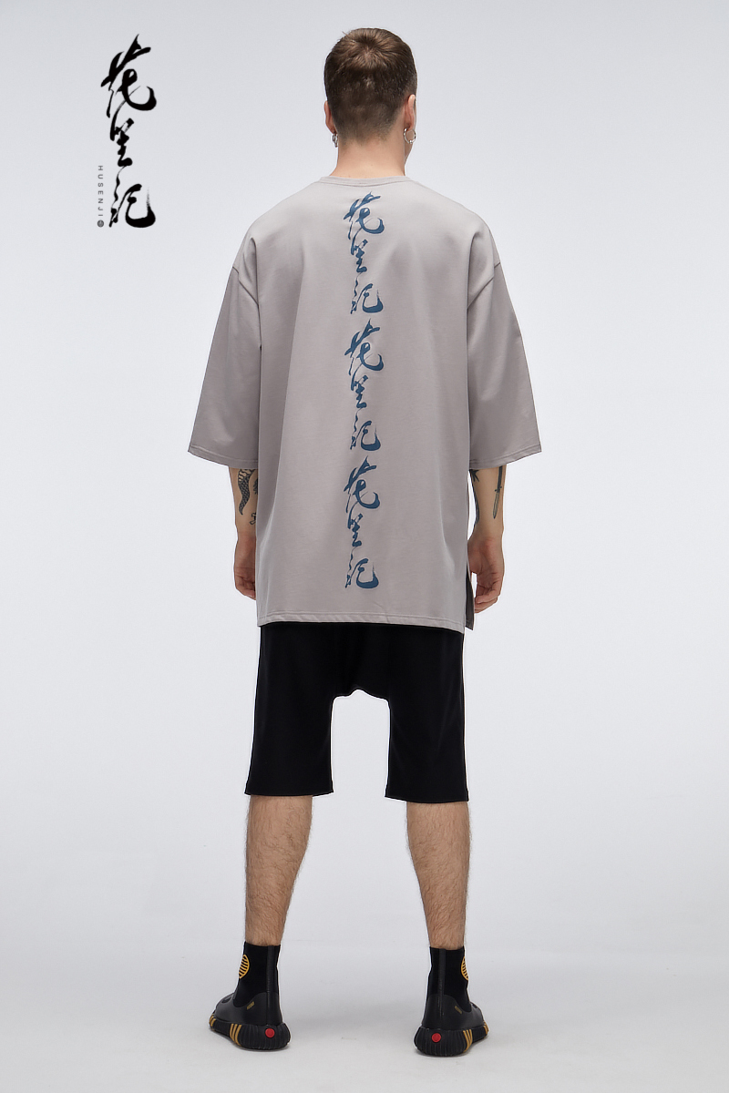 Hoa 笙 phong cách Trung Quốc ánh sáng thủy triều sang trọng in thương hiệu dài tay áo t-shirt nam loose couple hip hop đường phố khiêu vũ T-Shirt mùa hè