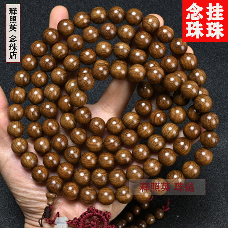 男性と女性のための高級金白檀108ビーズ仏教ブレスレット、詠唱、瞑想、修行のための数珠、法のマスター、長い吊り下げビーズ