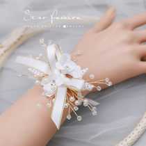 Ins handmade white beaded gold dreamy Korean bride wrist flower fresh and beautiful hand flower crystal bracelet