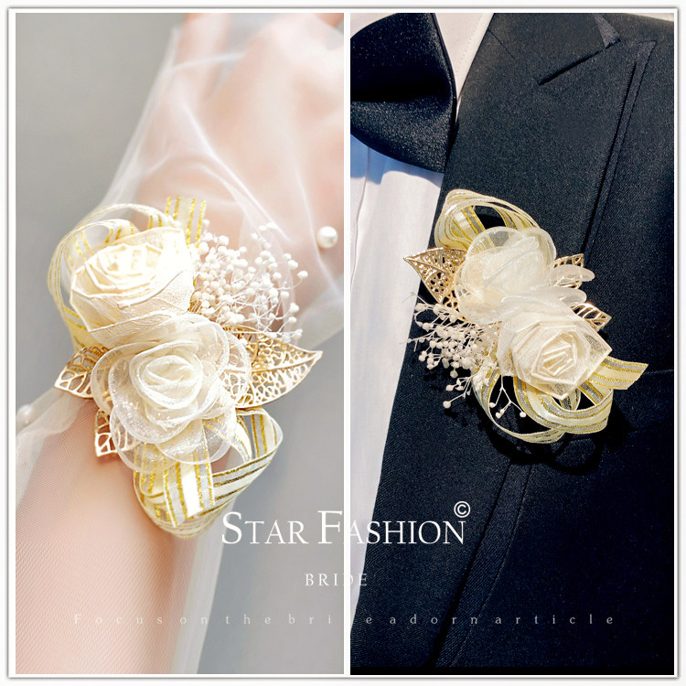 New Korean-style high-end wrist flower bracelet flower champagne dry flower rose bride bridesmaid wedding bride corsage corsage