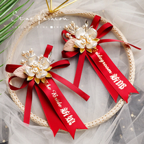High-end bride and groom corsage wrist flower wedding flower don't flower magnolia beautiful red Chinese wedding supplies