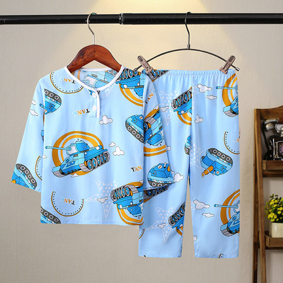 Cotton Silk Children's Pajamas for Girls, New Summer Set, Boys' Cartoon Cotton Silk Thin Air-Conditioned Clothes, Home Wear — 1