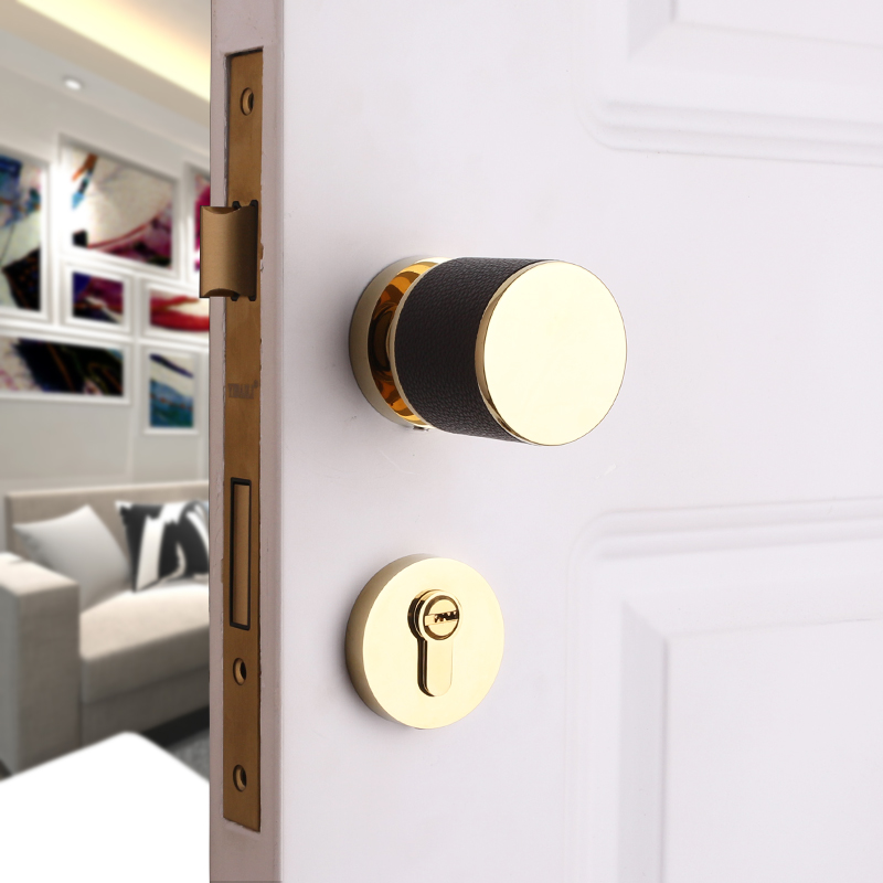 Taiwan Yibli American light luxury golden room door lock indoor bedroom wood door lock mute genuine leather two-piece door lock