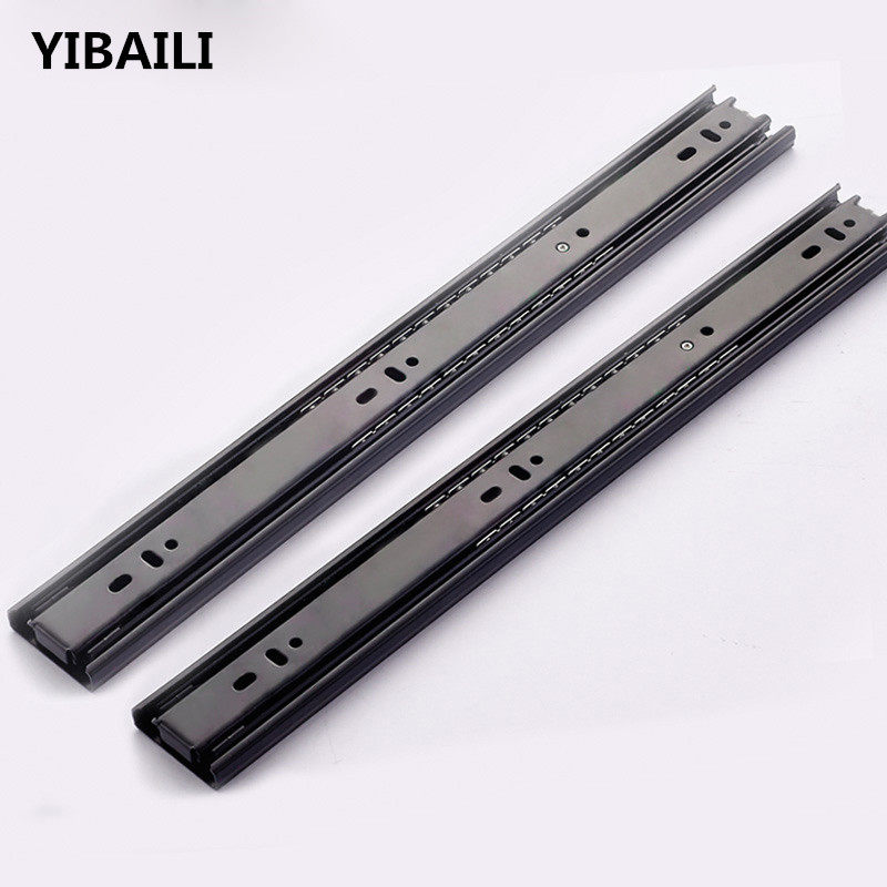 YIBAILII drawers track black three-section track damping slide rail home wardrobe thickened silent rail 12 inch