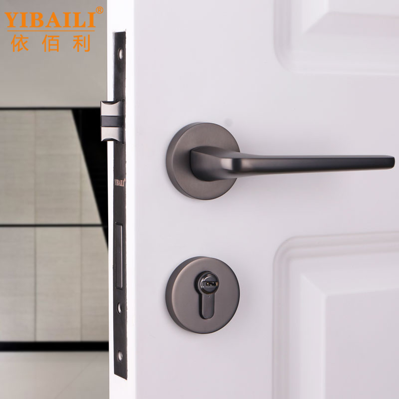 Ythyme American Grey Black Bedroom Solid Wood Door Lock Indoor Room Door Lock Mute Lock Two-piece Door Lock Home