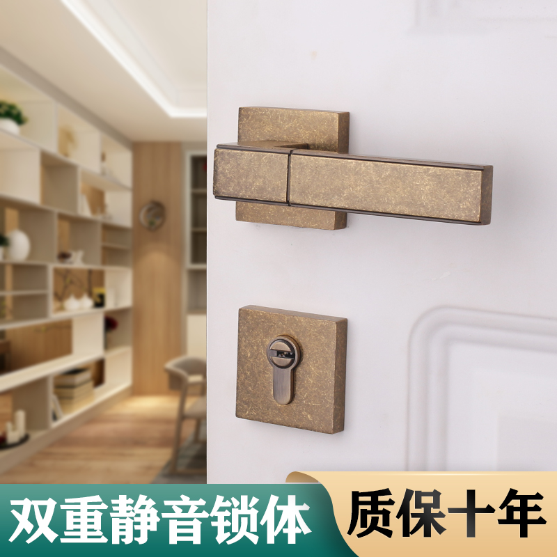 Yibili American door lock antique copper bedroom door lock simple dresser room silent two piece solid wood door lock