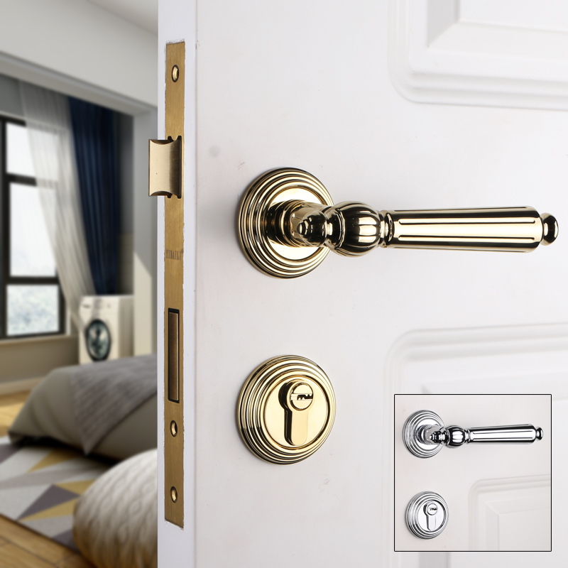 Yibili American light luxury gold room door lock European silent magnetic suction lock Nordic bright silver room bedroom lock