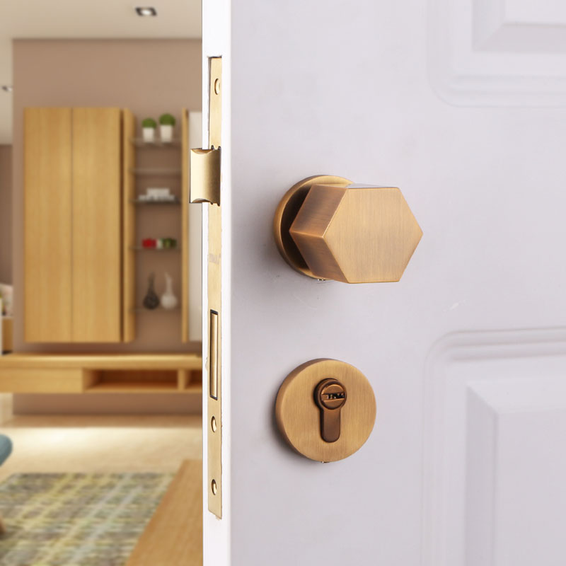Ythyme Indoor Nordic mute bedroom door lock modern minimalist light lavish wood door yellow ancient bronze American style door lock