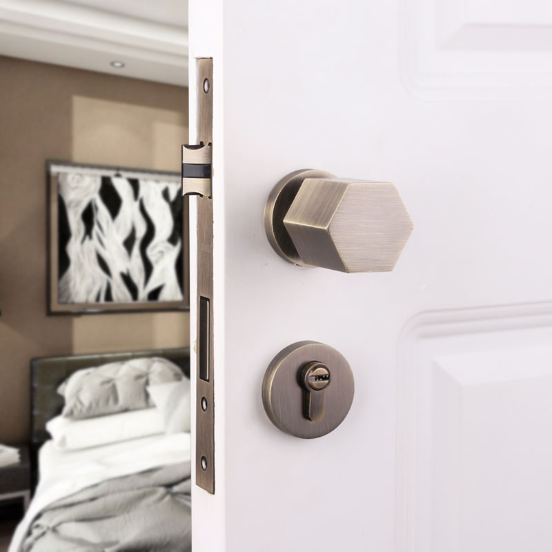 Ythyingu Bronze Door Lock Indoor Bedroom American Room Door Handle Wood Door Lock Mute Spherical Lock Home