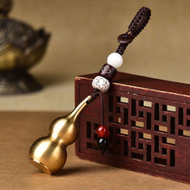 Brass gourd keychain pendant natural cinnabar evil spirits ensure safe jewelry handmade creative car key chain pendant