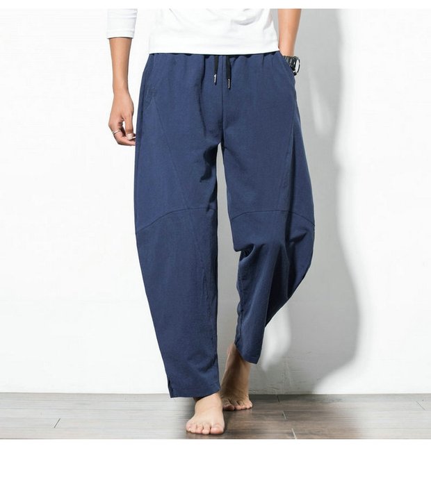 Mùa xuân và mùa hè quần ống rộng hoang dã quần rộng giản dị Trung Quốc quần harem cotton kích thước lớn quần nam đèn lồng quần béo cà rốt quần áo thể thao