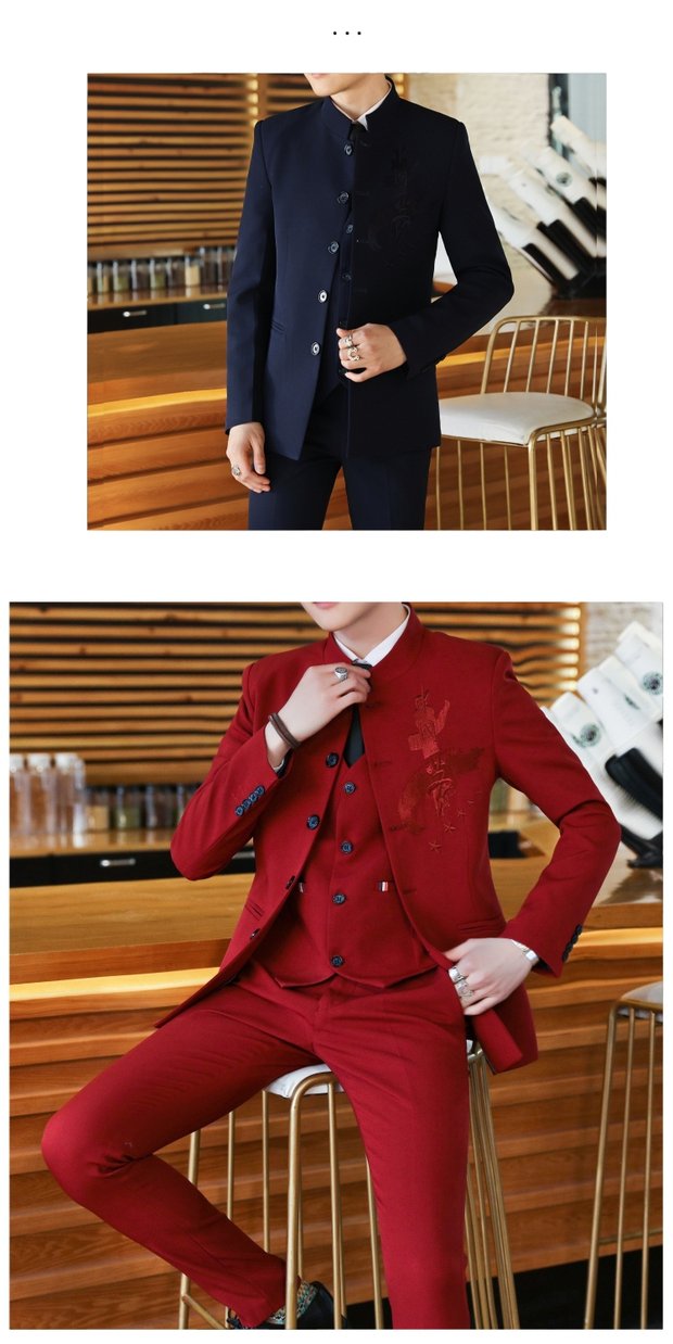 Mùa thu phong cách Trung Quốc cuộc họp thường niên nam chủ nhà kinh doanh quần áo phù hợp với bộ đồ cưới quần tây nam