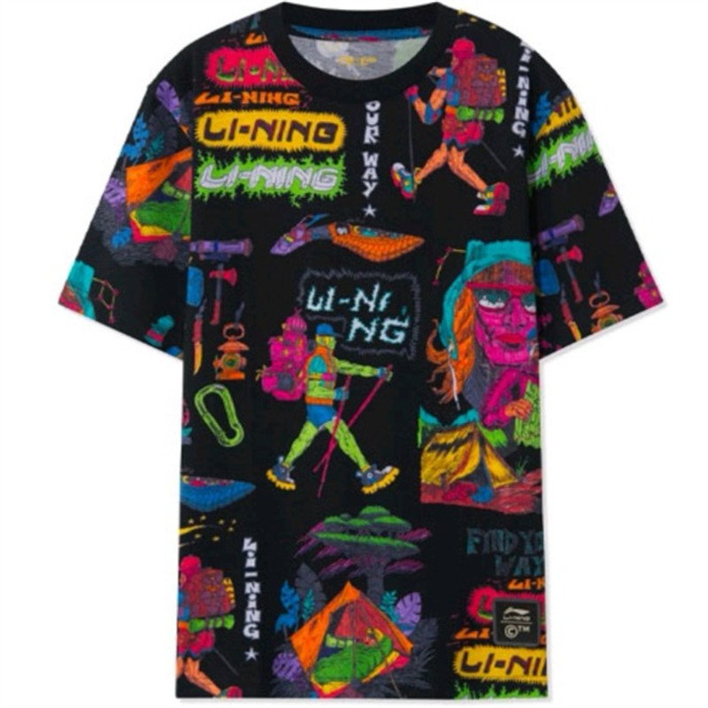Li Ningza Dyeing Short Sleeve Full Print 2021 Metropolitan Outdoor Series Loose Pure Cotton Sports Casual T-shirt AHSR897