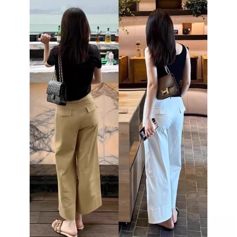 2025 Current Model Versatile Khaki High-Waisted Straight Wide-Leg Casual Pants Slimming Pear-Shaped Figure Petite Cropped Pants