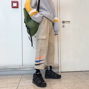 Mùa thu phiên bản Hàn Quốc INS Harajuku BF đường phố sọc màu retro dụng cụ quần âu harem quần quần nam và nữ thủy triều