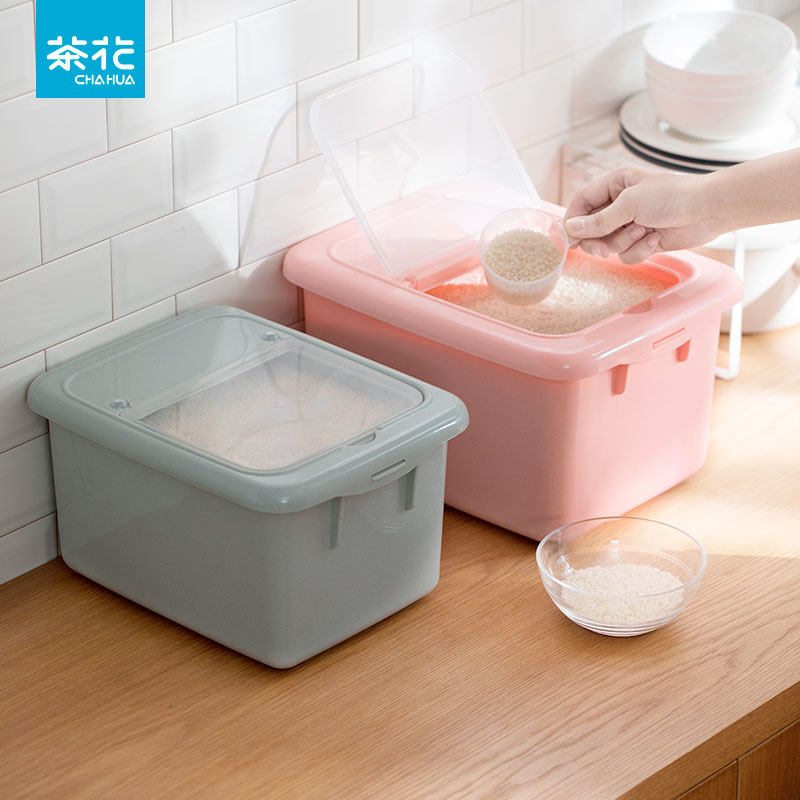Tea Flower Plastic Rice Bucket Backet Kitchen Waterproof Metal Cover with Rice Case thickness 15 kg 20 kg