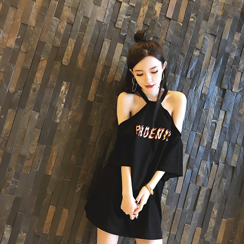 Bộ đồ ngủ quây mùa hè của phụ nữ treo cổ quai in ngọn lửa backless cotton jumpsuit váy ngủ nhà đầm cho người lớn tuổi