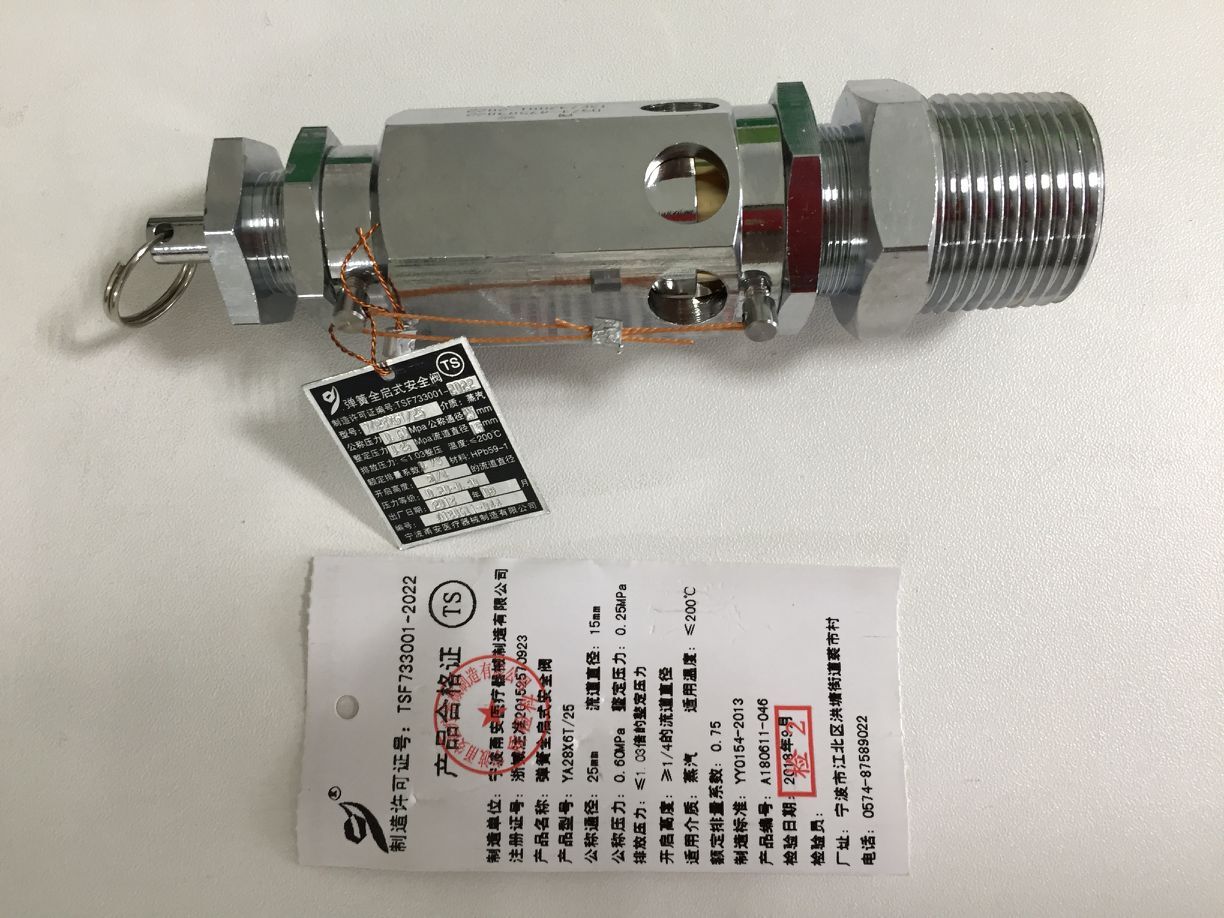宁波甬安弹簧全启式安全阀DN25mm,整定压力0.25MPa 灭菌器配件