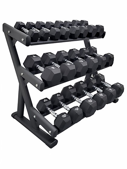 New Hexagonal Rubber-Coated Fixed Dumbbells for Men, Commercial Three-Layer Ten-Piece Dumbbell Rack Set for Personal Training and Strength Fitness