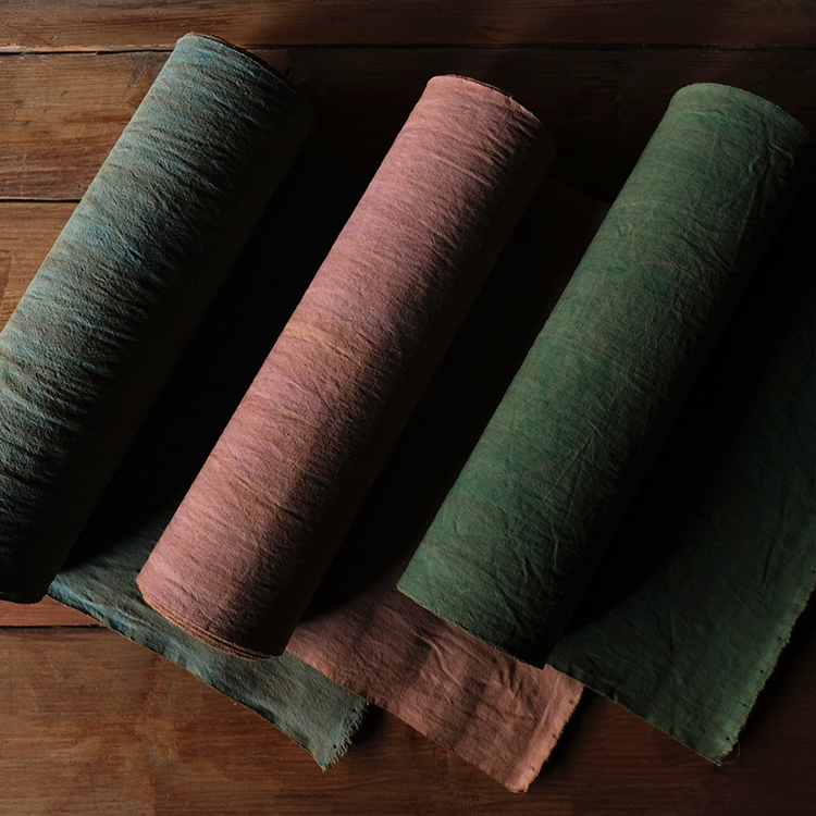 Mud-Dyed × Persimmon-Dyed Pure Cotton, Rustic Distressed Sashiko Embroidery Patchwork Tea Mat, Hand-Dyed Fabric