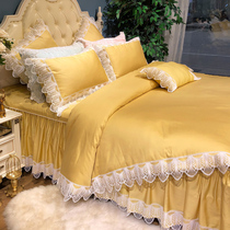 60 pieces of pure cotton pure color lace plush cotton four-piece set of light luxury French Princess style pure cotton bed skirt bedding