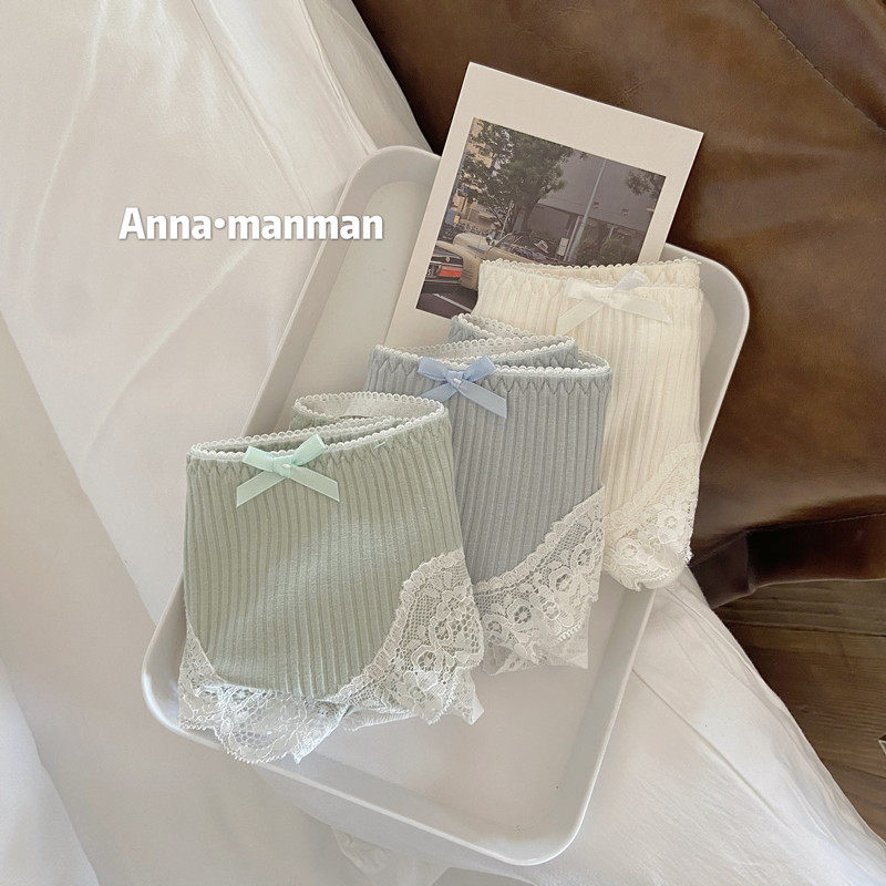 3-pack of tempting ladies and sisters Japanese sweet lace stitching threaded cotton low-waisted ladies briefs