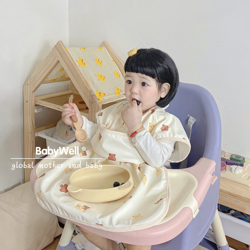 Korean Tie Baby Waterproof Hood clothing Eating Containment Pocket for Summer Sleeveless Baby Anti-wear Eat Sidefood Anti-Dirty Apron Dining Around