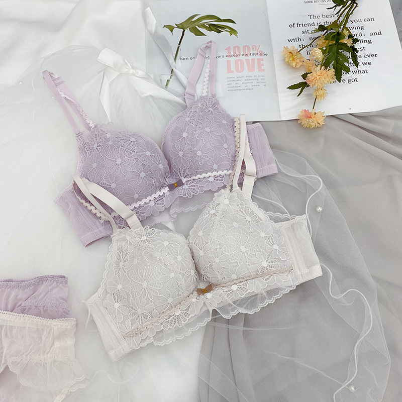 Day Series Sweet Meme Lace Daisy Embroidery Bra Hood No Steel Ring Soft Medium Thickness Poly Woo Comfort Lingerie Underwear Suit