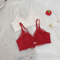 Fan-style ultra-thin rabbit ear cup bra suit red comfort No steel ring lace lace slim fit with small chest sexy underwear